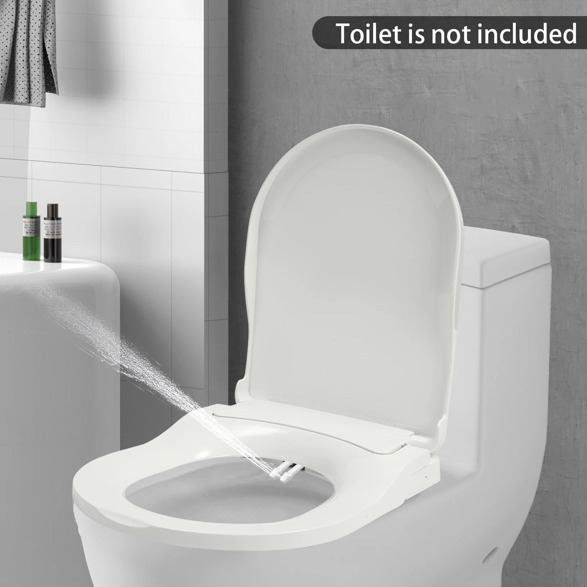 Non-Electric Bidet Toilet Seat Toilet Bidet Lid Fits Elongated Toilets, Dual Nozzle D-shaped with Cleaner Flush Hose