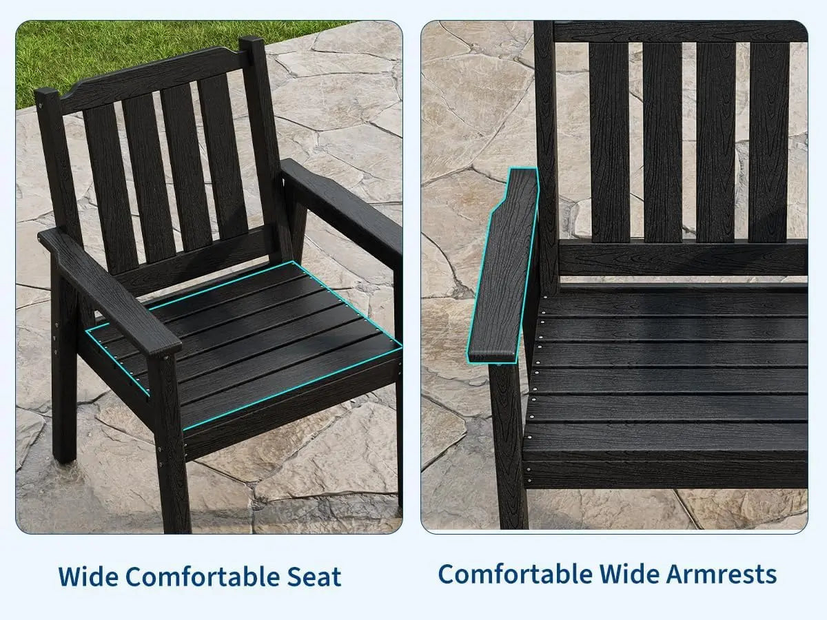 Garvee 2PCS Patio Dining Chairs 650 lbs Capacity Heavy-Duty Frame Slatted Seat Garden Balcony Chair Waterproof for Deck Porch, Poolside