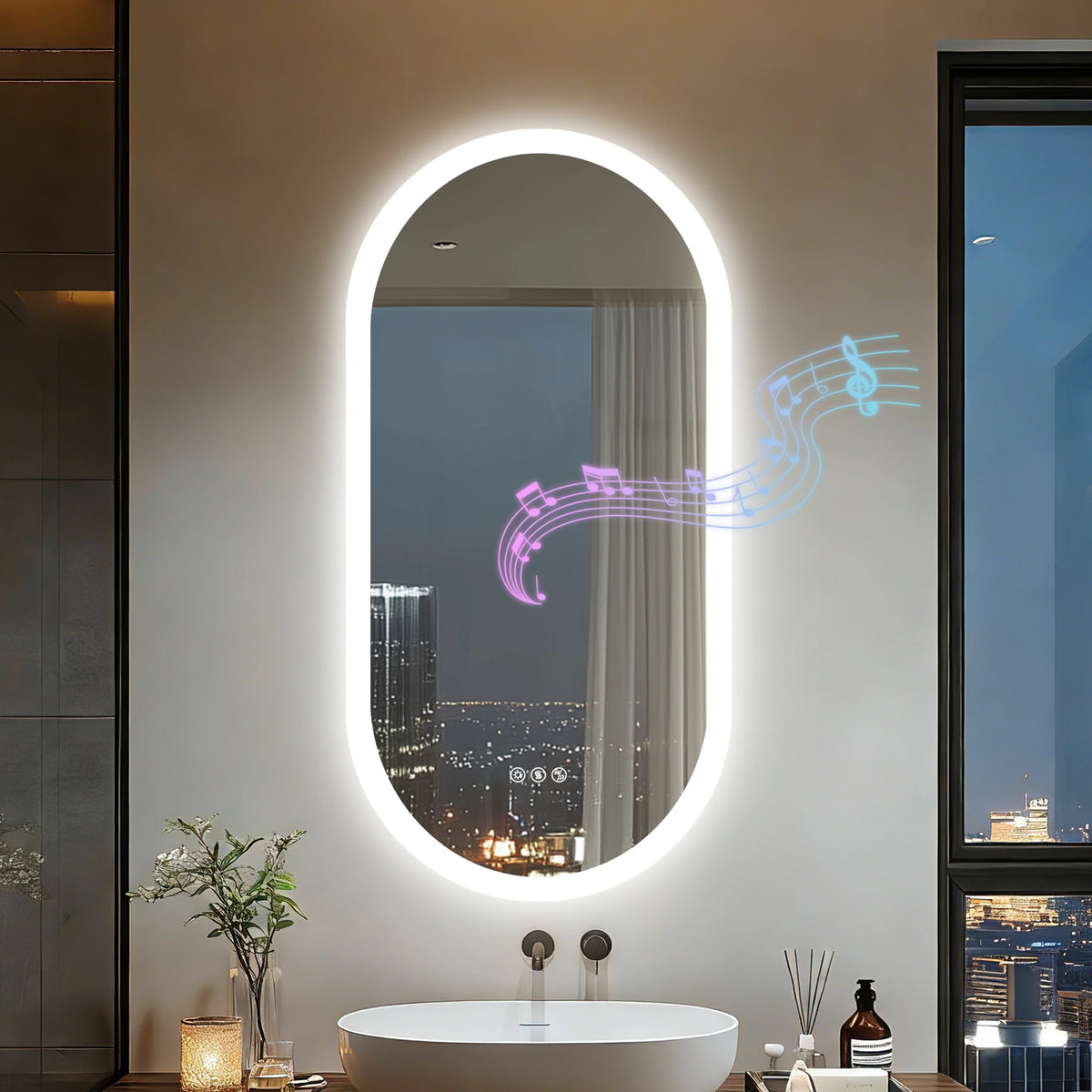 LED Bathroom Mirror 40"/48'' Oval Wall Vanity Mirror with Bluetooth Speakers, Anti-Fog, 3 Color , Dimming, Memory Function
