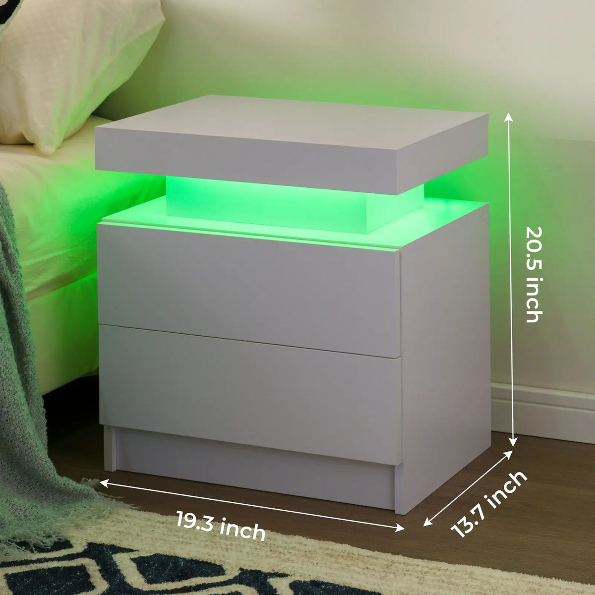 Cubehom Nightstand Set of 2 LED Nightstand with 2 Drawers,Night Stand with LED Light,Bedside Table with Drawers for Bedroom