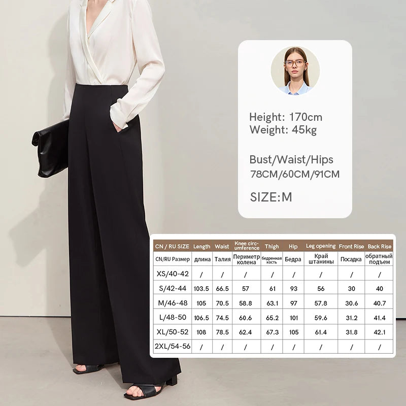 AMII Women's Wide Leg Casual Twill Trousers With Pockets