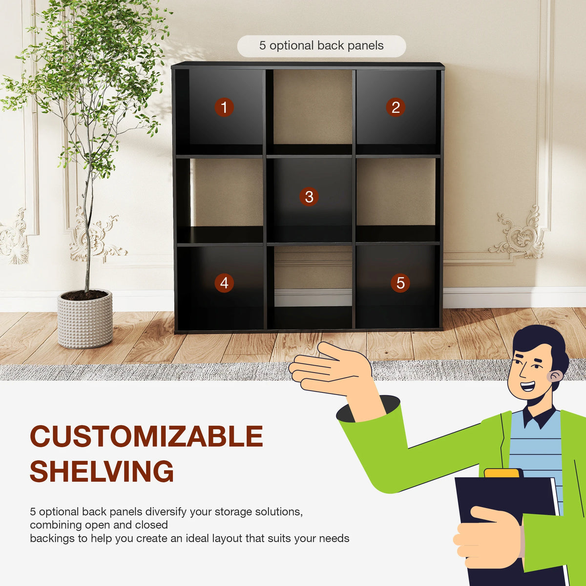 JHK Modern Wooden Cube Storage Organizer Bookshelf and Bookcase