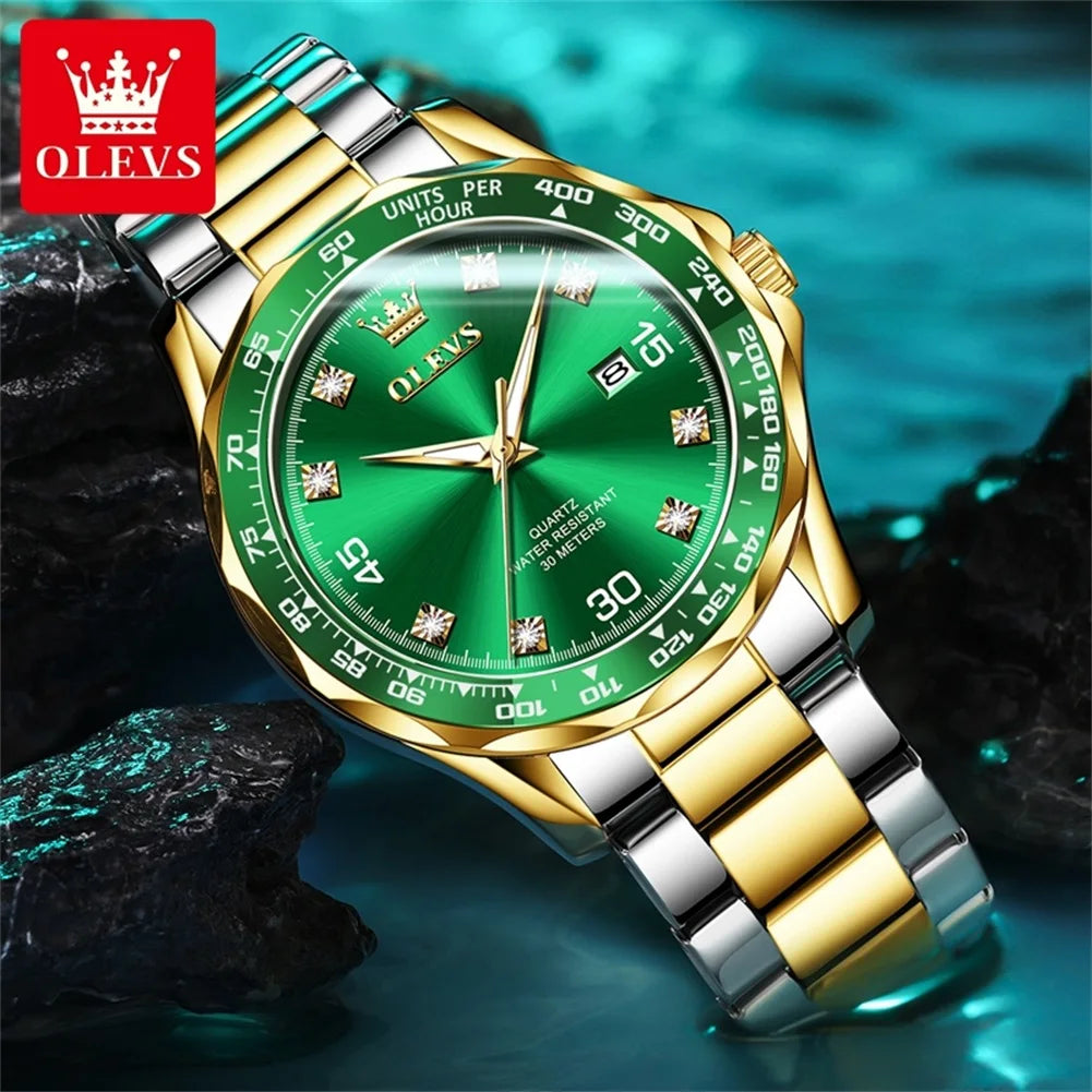 Olevs 9988 Men Quartz Watch Luxury Stainless Steel Waterproof