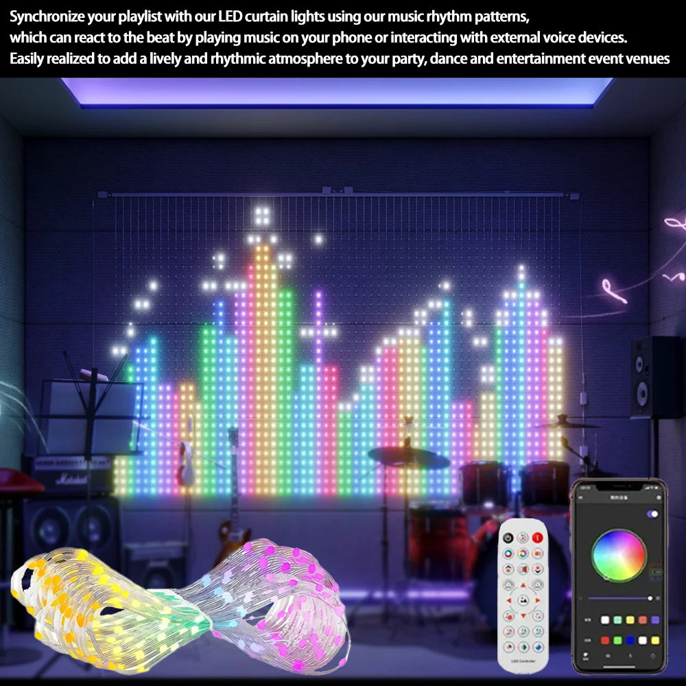 RGB Curtain String Lights Music Sync App Controlled Wall Decor