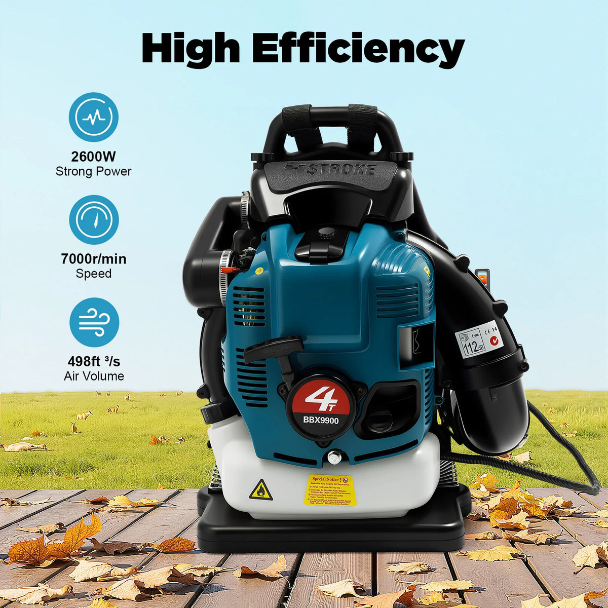 Backpack Leaf Blower 75.6cc 4-Stroke Gas Powered Blower Cordless Garden Blower for Yard Lawn Care Street Cleaning