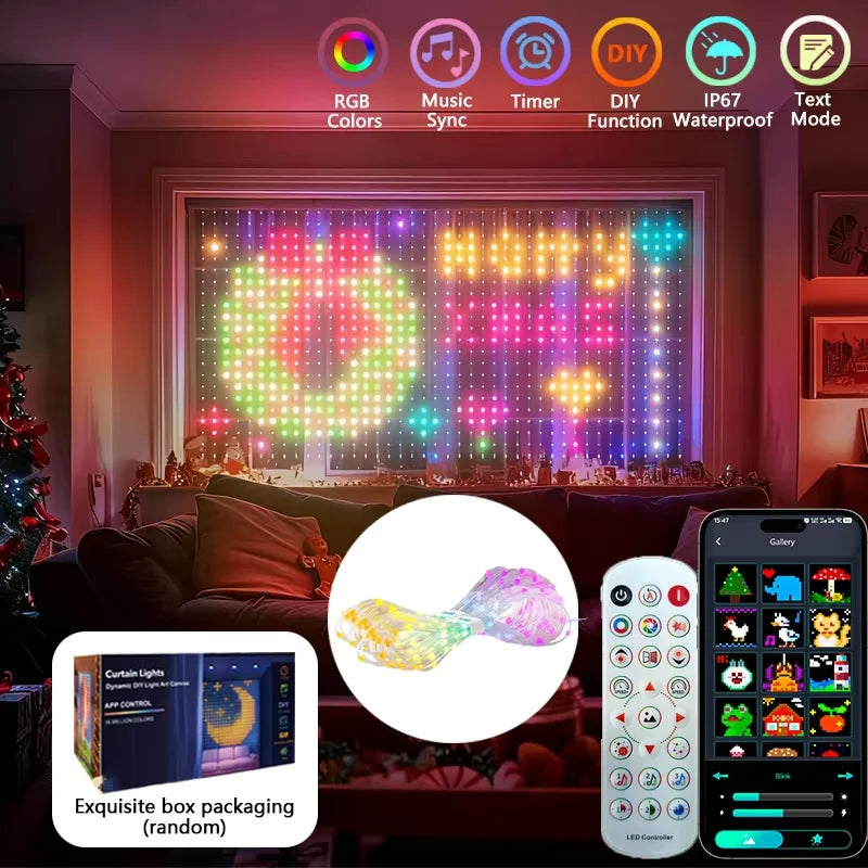RGB Curtain String Lights Music Sync App Controlled Wall Decor