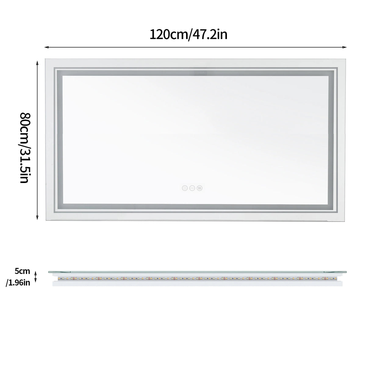 Multi Sized Jumbo Large Illuminated LED Bathroom Mirror with Front+Backlit Lights Wall Mounted Anti-fog Vanity Mirror for Making Shaving