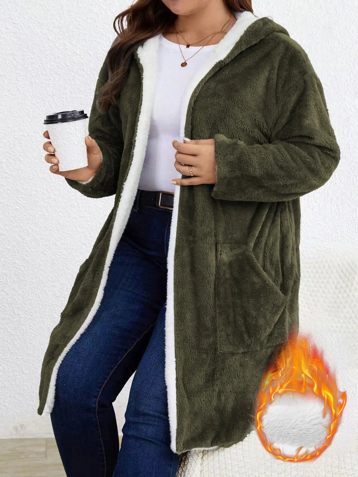 Women's Sherpa Lined Hooded Cardigan Warm Casual Coat