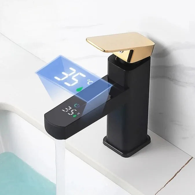 Square Digital Display Temperature Controlled Mixer Tap Hot Cold Water Faucet Household Bathroom Washbasin Cabinet