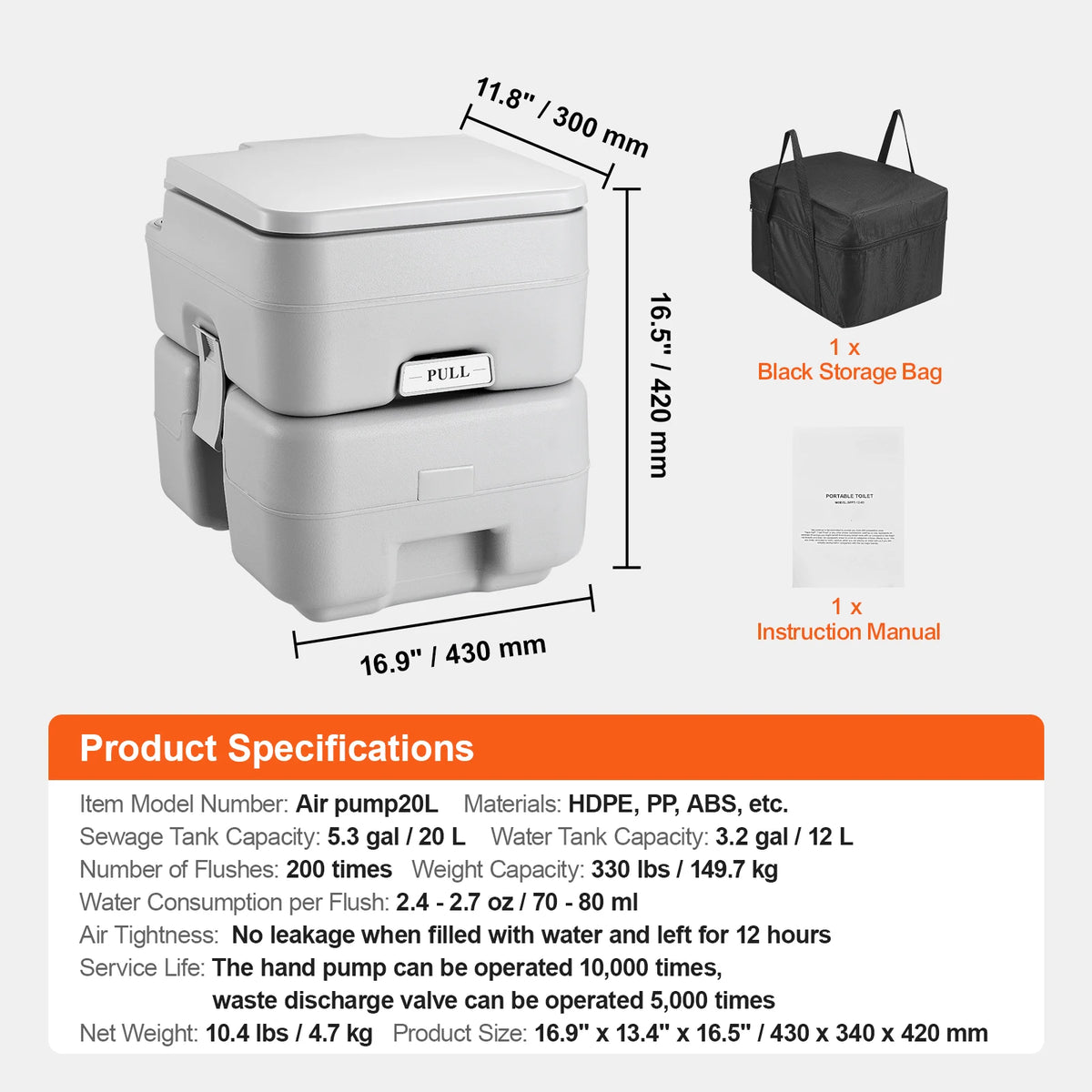 SucceBuy Portable Toilet 5.3/7.9 Gallon Detachable Waste Tank Outdoor Travel Potty with Level Indicator Carry Bag for RV Travel