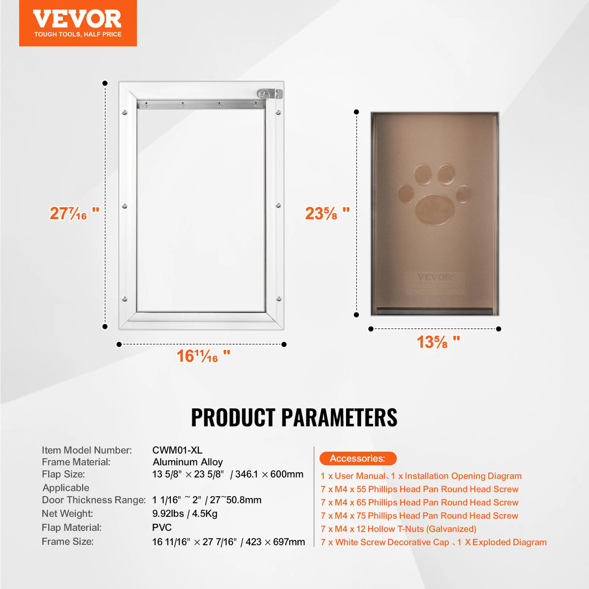 SucceBuy Aluminum Frame Pet Door With Lock And Weatherproof Flap