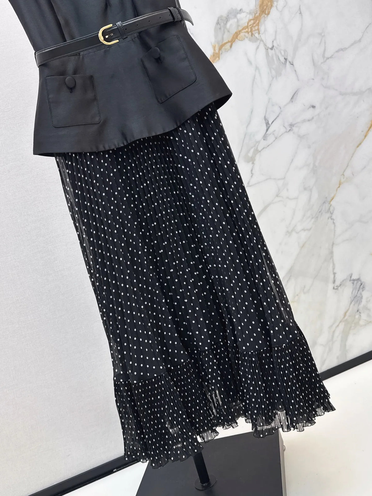 Women's Sleeveless Vest Dress With Sash Polka Dot Tulle Skirt