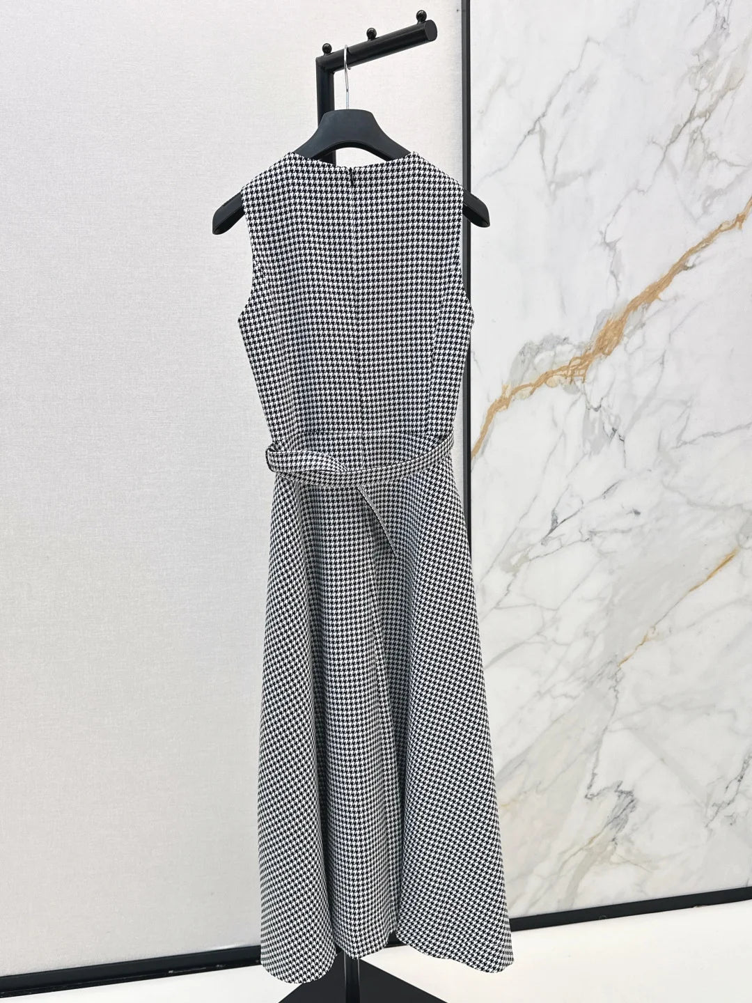 Women's Plaid Sleeveless Midi Dress With Bow Neck Knot Waist
