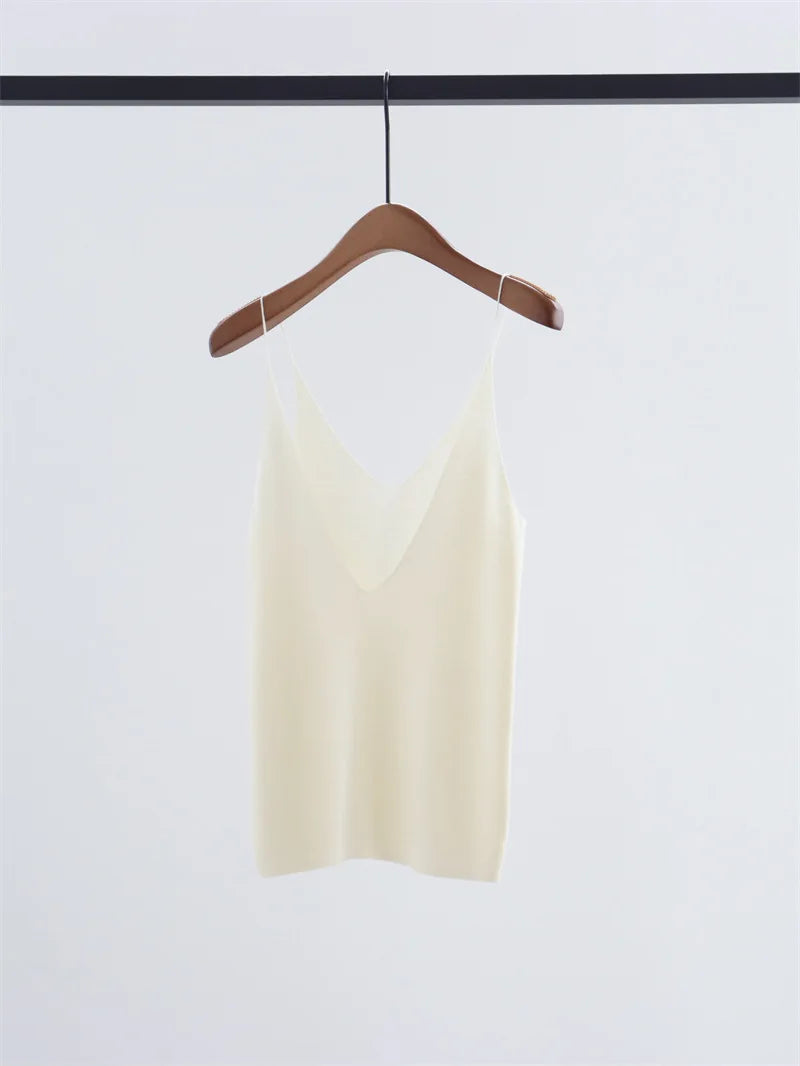 Women's Deep V-Neck Knit Halter Sleeveless Pullover Top
