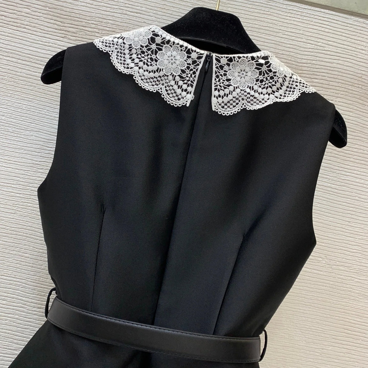 Women's Faux Two Piece Lace Neckline Peplum Dress With Adjustable Strap