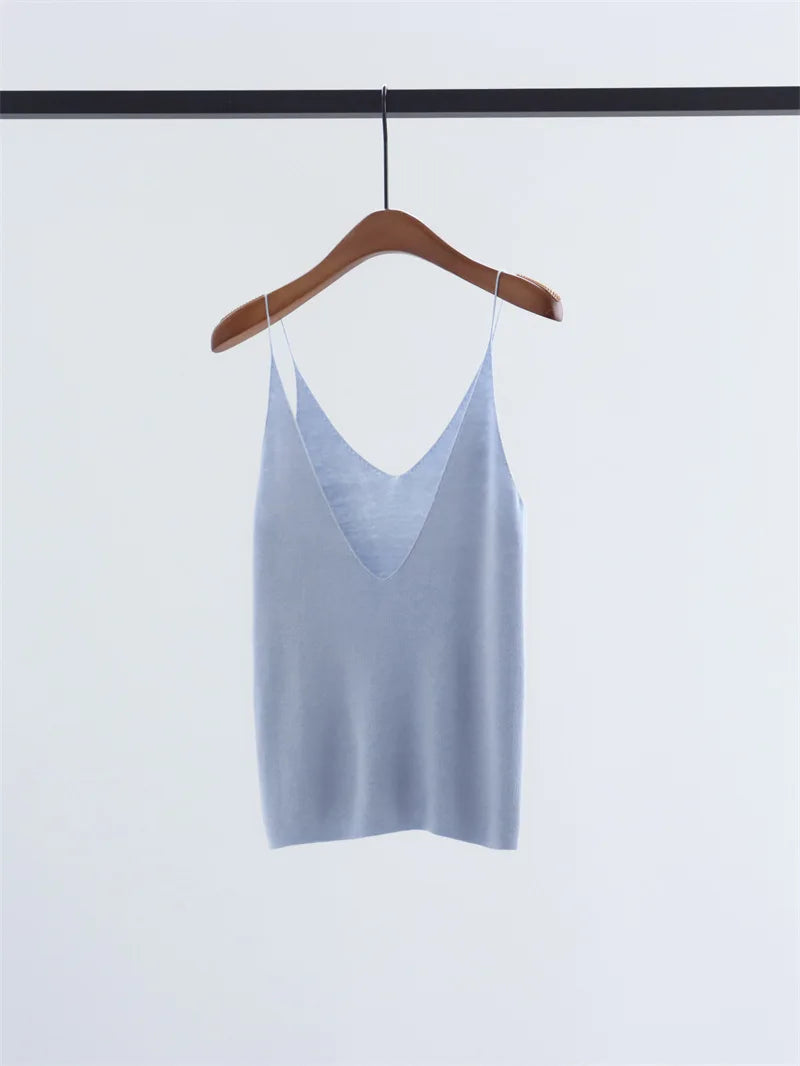 Women's Deep V-Neck Knit Halter Sleeveless Pullover Top
