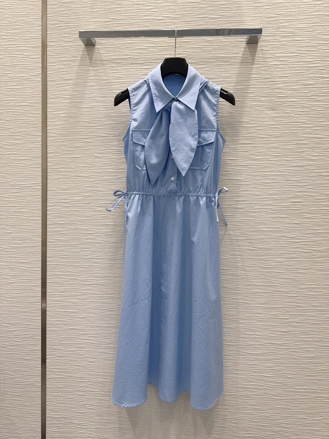 Women's Relaxed Midi Shirt Dress With Bow Waist And Pockets