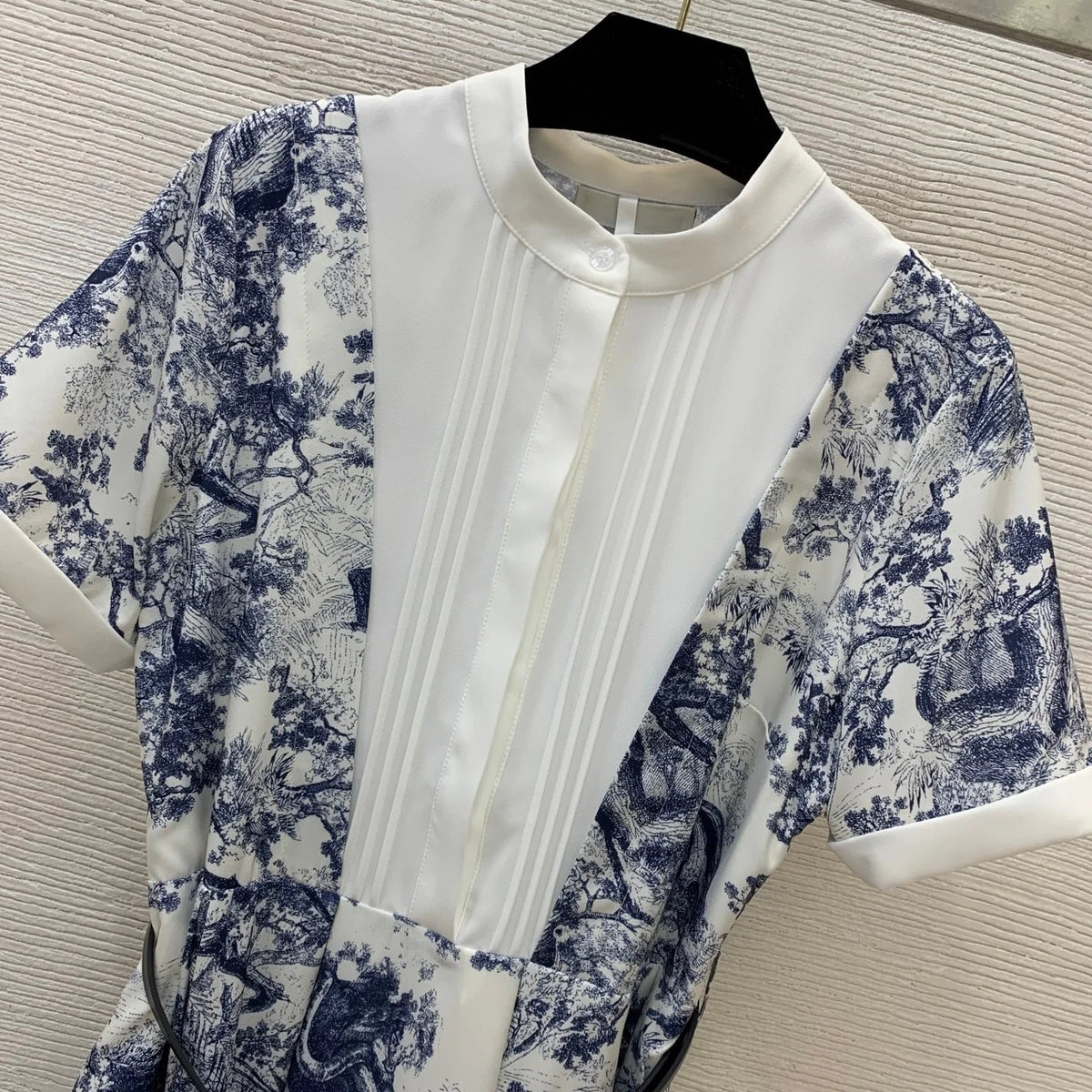 Women's Vintage Print Midi Dress With Pleated Bust Belted Waist