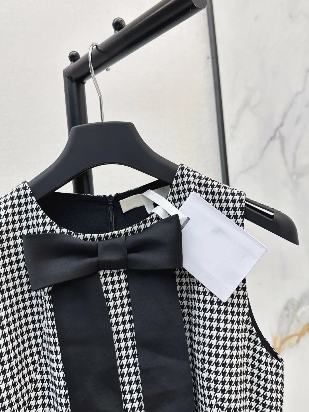 Women's Plaid Sleeveless Midi Dress With Bow Neck Knot Waist