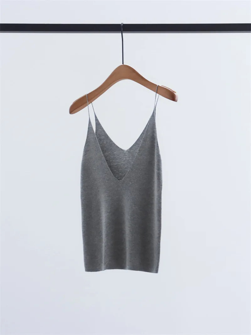 Women's Deep V-Neck Knit Halter Sleeveless Pullover Top