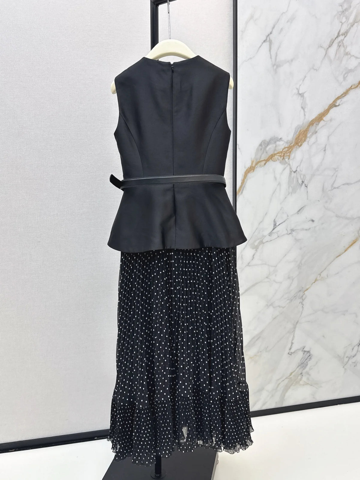 Women's Sleeveless Vest Dress With Sash Polka Dot Tulle Skirt