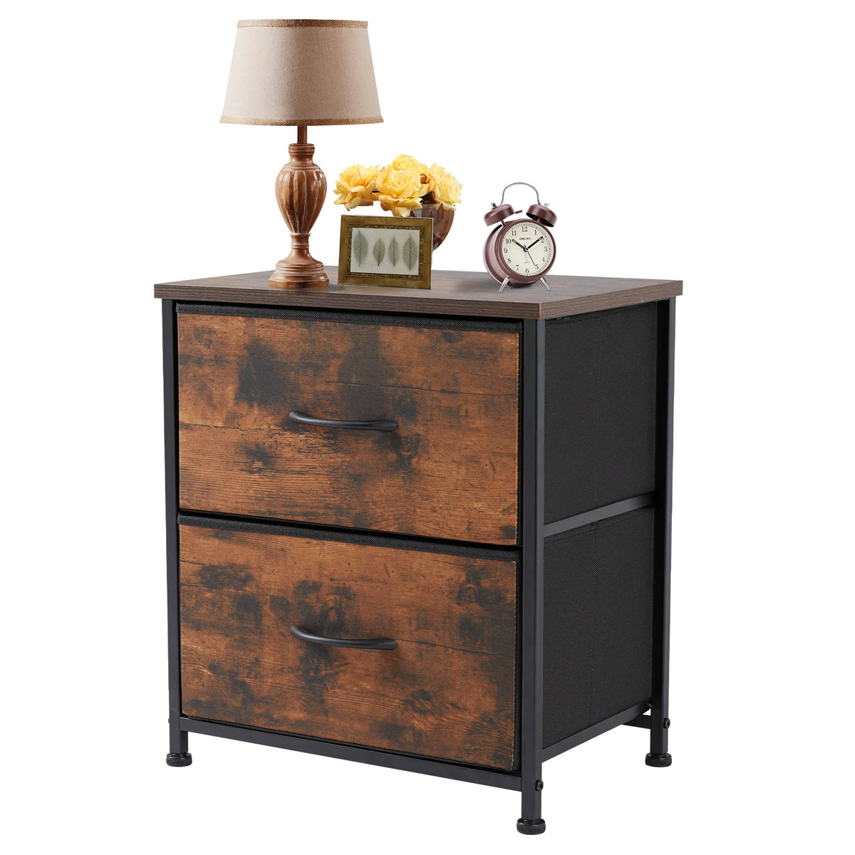 JHK Modern Nightstand With Two Fabric Drawers Storage Cabinet