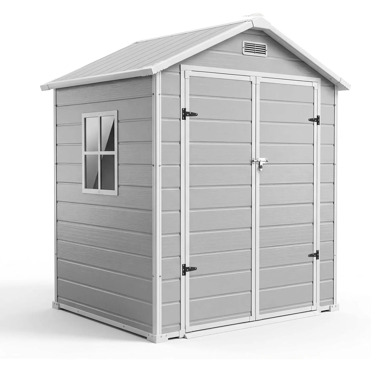6x4 FT Plastic Resin Outdoor Storage Shed with Reinforced Floor Lockable Door Window Ventilation Weather Resistant Double Wall Garden Tool Lawn Mower Bike Storage for Patio Backyard