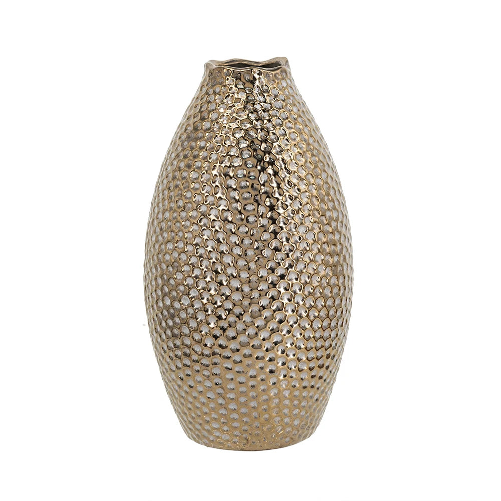 5.3x5.3x11 Inch Textured Bronze Ceramic Decor Vase, Modern Accent Flower Vase for Living Room Entryway Tabletop Shelf Home Ornament Display