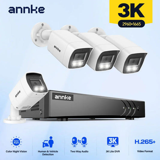 ANNKE 3K 5MP Home Wired Security System H.265+ 8CH DVR 4pcs Night Vision Outdoor Two Way Voice Video Surveillance Camera Kits