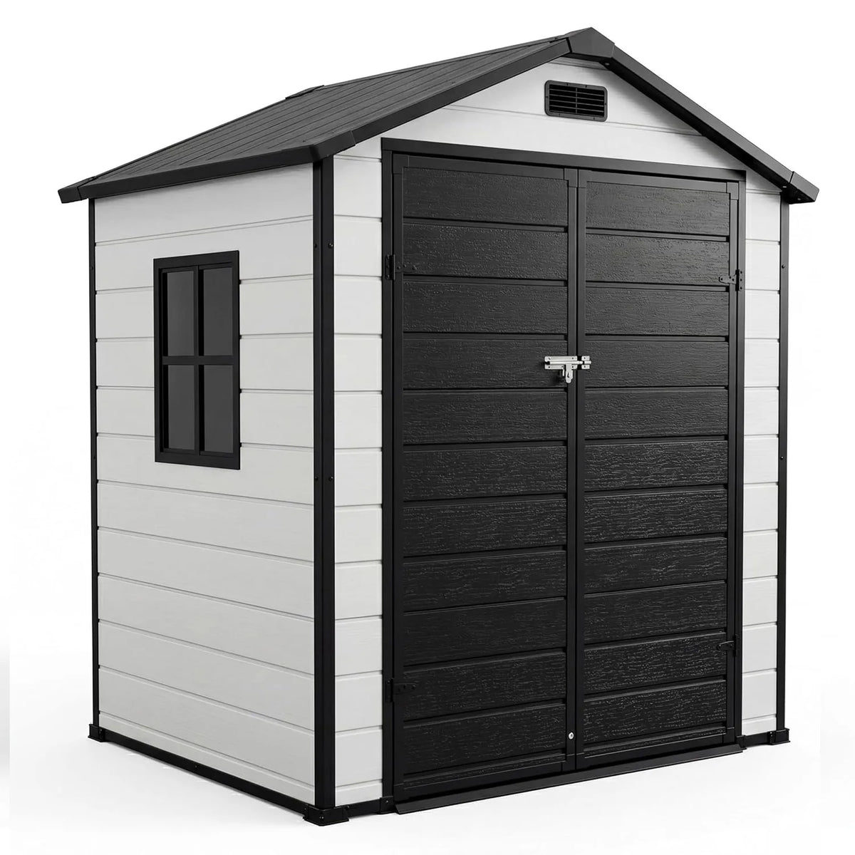 6x4 FT Plastic Resin Outdoor Storage Shed with Reinforced Floor Lockable Door Window Ventilation Weather Resistant Double Wall Garden Tool Lawn Mower Bike Storage for Patio Backyard