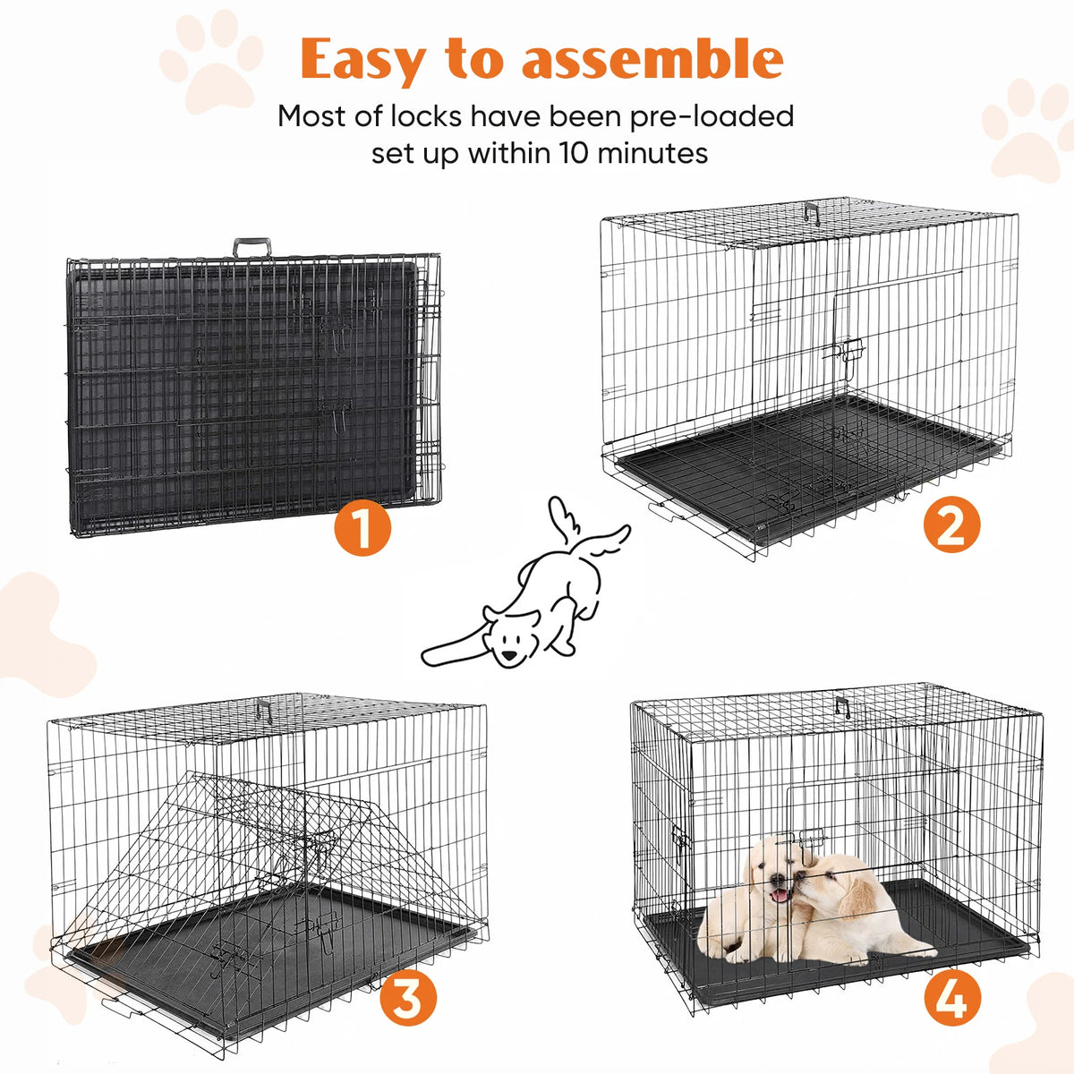JHK Folding Metal Wire Dog Crate With Leak-Proof Pan