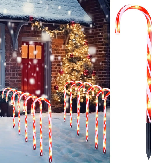 Joyfy Christmas Candy Cane Pathway Marker Lights Outdoor Decorations