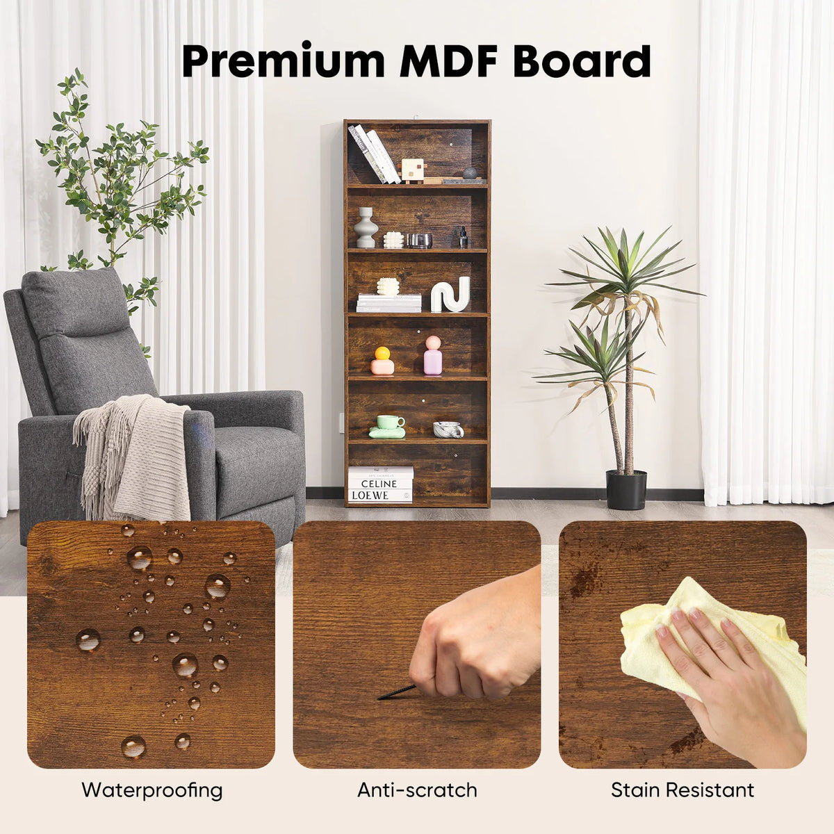 JHK Modern Wooden Bookcase for Living Room and Home Office