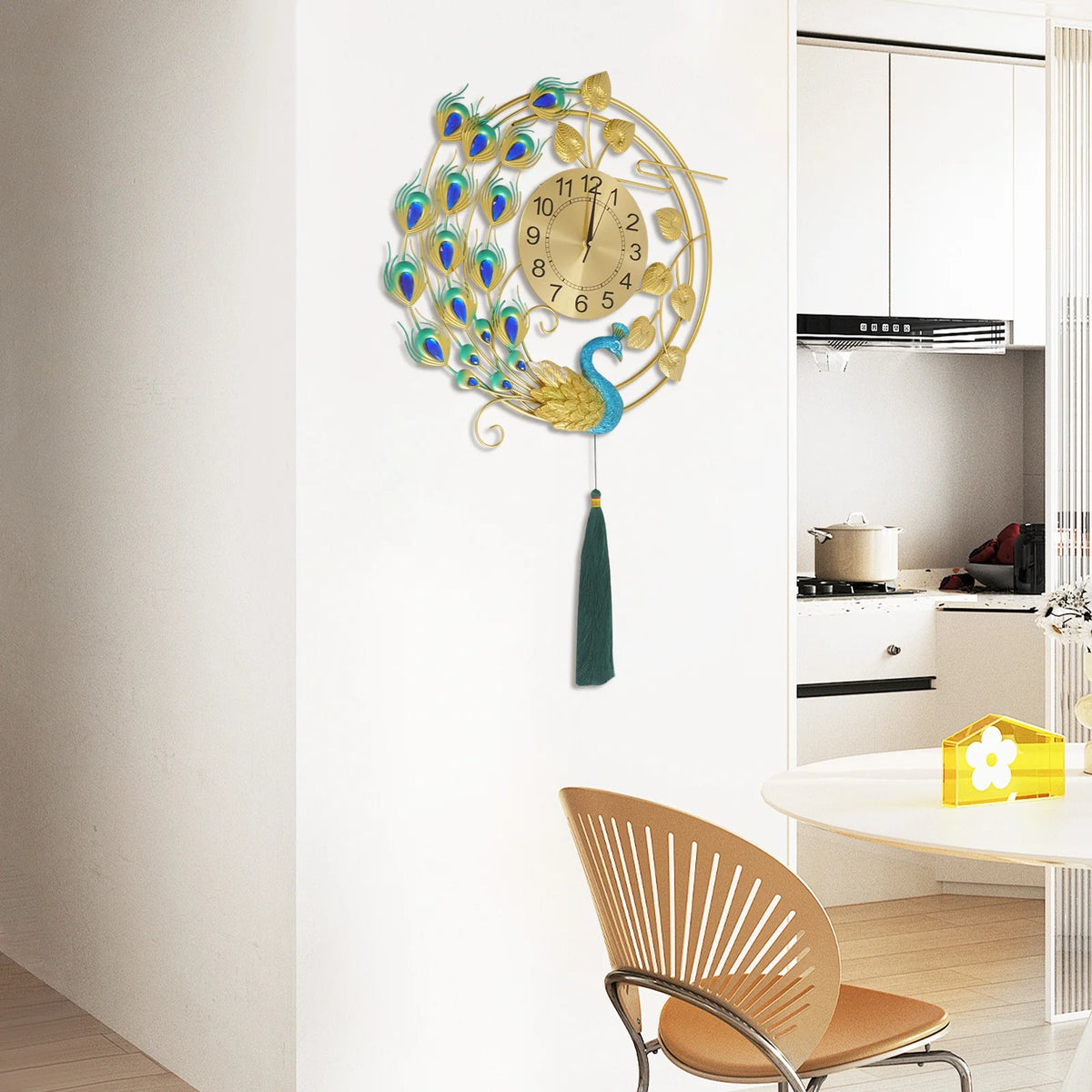 Decorative Peacock Wall Clock With Silent Quartz Movement For Home