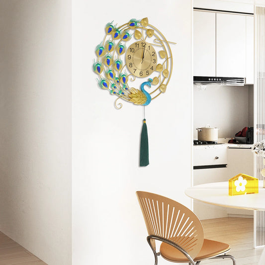 Decorative Peacock Wall Clock With Silent Quartz Movement For Home