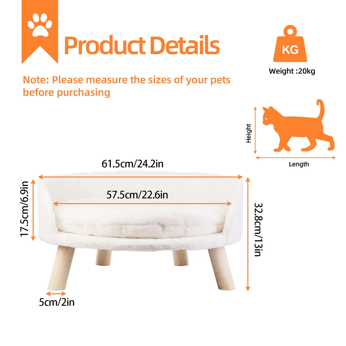 BINGOPAW Raised Pet Sofa Bed with Removable Cushion for Cats