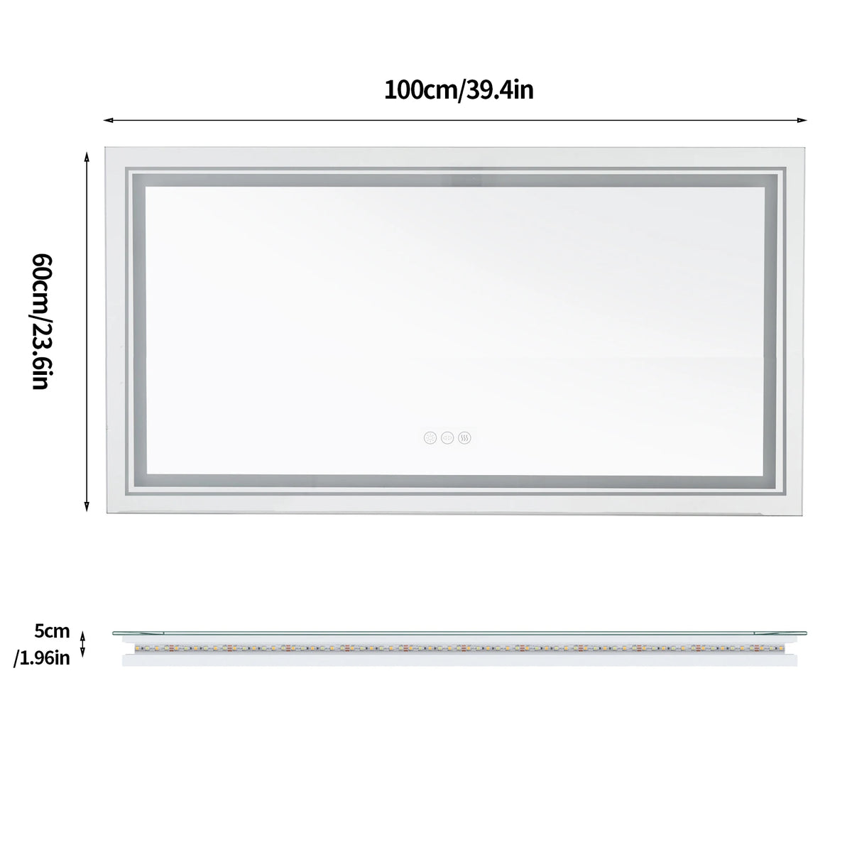 Multi Sized Jumbo Large Illuminated LED Bathroom Mirror with Front+Backlit Lights Wall Mounted Anti-fog Vanity Mirror for Making Shaving