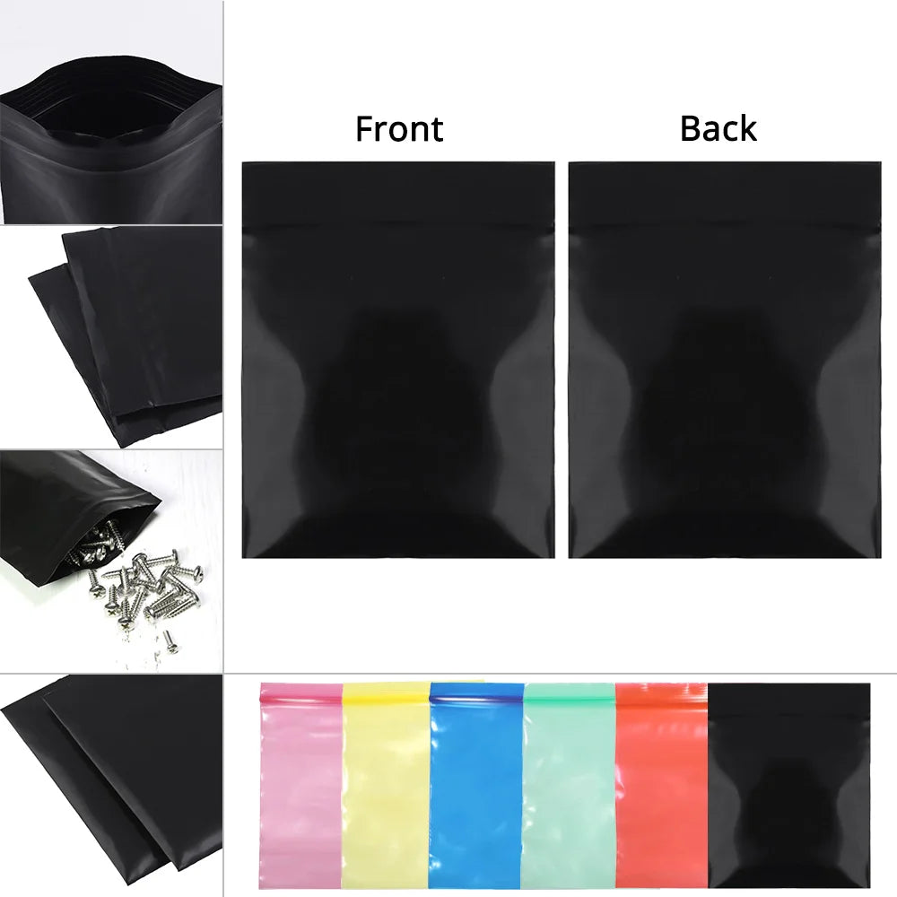 100pcs Multi Sizes Reclosable Poly Ziplock Package Pouches Black Heat Sealing Zip Lock Plastic Storage Bags