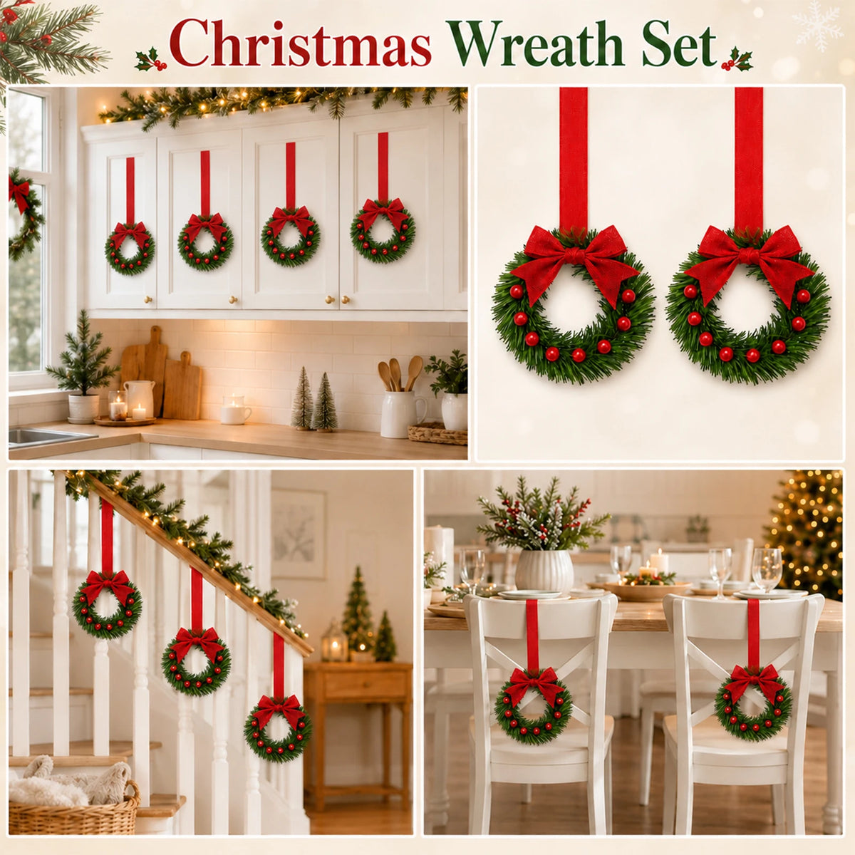 HiMISS Christmas Wreaths With Pine Berry Bows For Holiday Decor