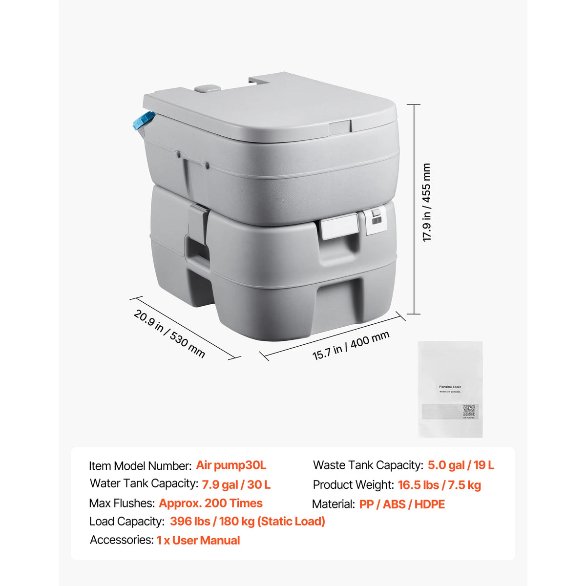 SucceBuy Portable Toilet 5.3/7.9 Gallon Detachable Waste Tank Outdoor Travel Potty with Level Indicator Carry Bag for RV Travel