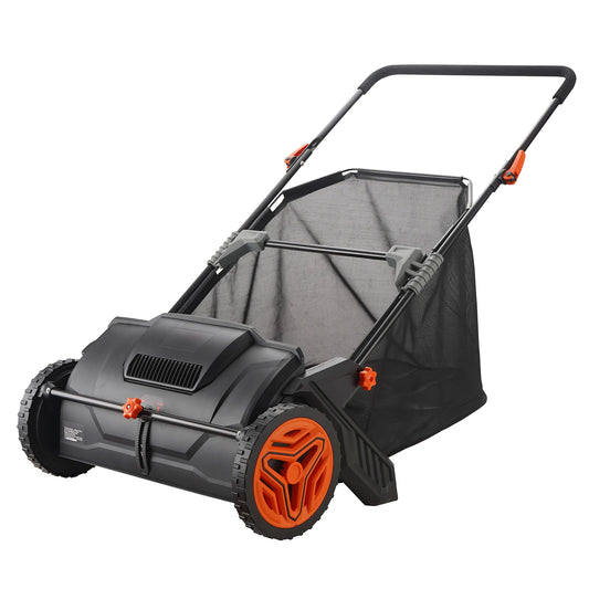 SucceBuy Push Lawn Sweeper 3.5cu.ft 21inLeaf Grass Collector Steel Durable Capacity Mesh Collection Hopper Bag 2Spinning Brushes