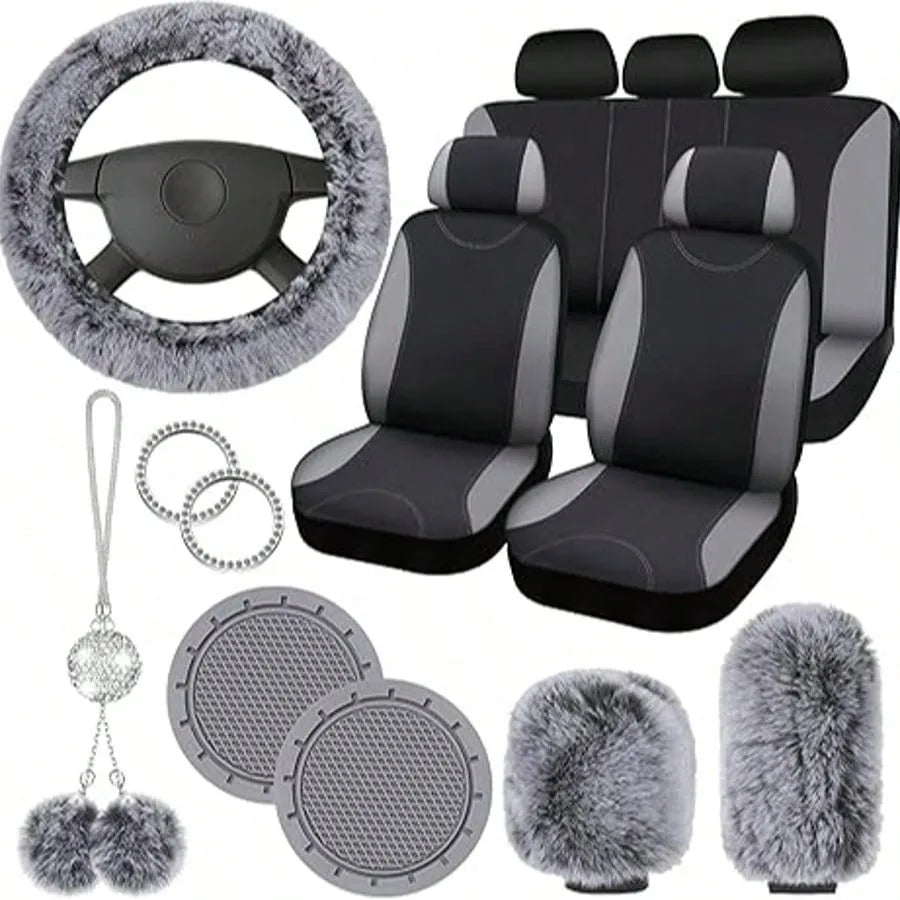 Universal Car Seat Cover Set With Fluffy Fleece Accessories