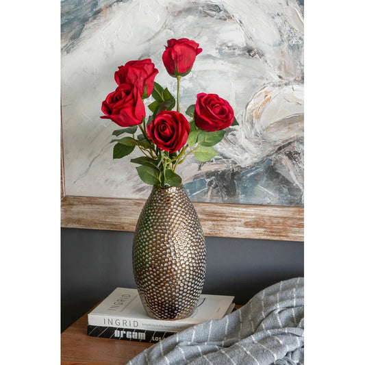 5.3x5.3x11 Inch Textured Bronze Ceramic Decor Vase, Modern Accent Flower Vase for Living Room Entryway Tabletop Shelf Home Ornament Display