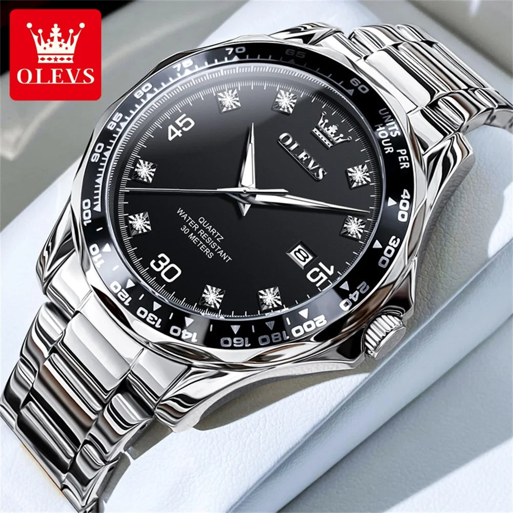 Olevs 9988 Men Quartz Watch Luxury Stainless Steel Waterproof