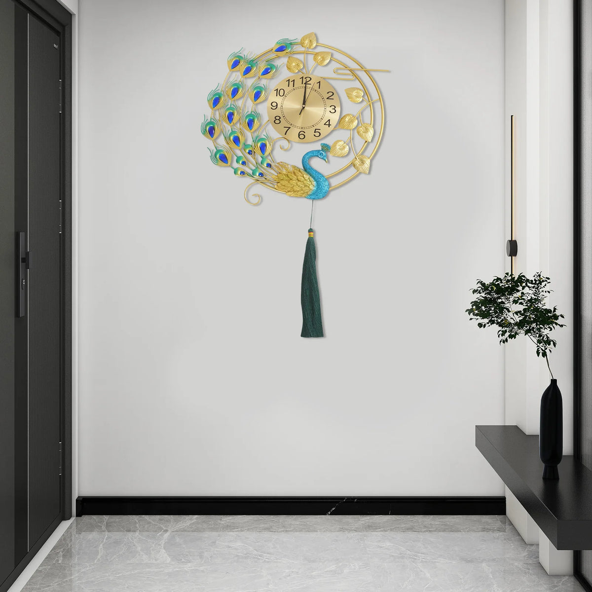 Decorative Peacock Wall Clock With Silent Quartz Movement For Home