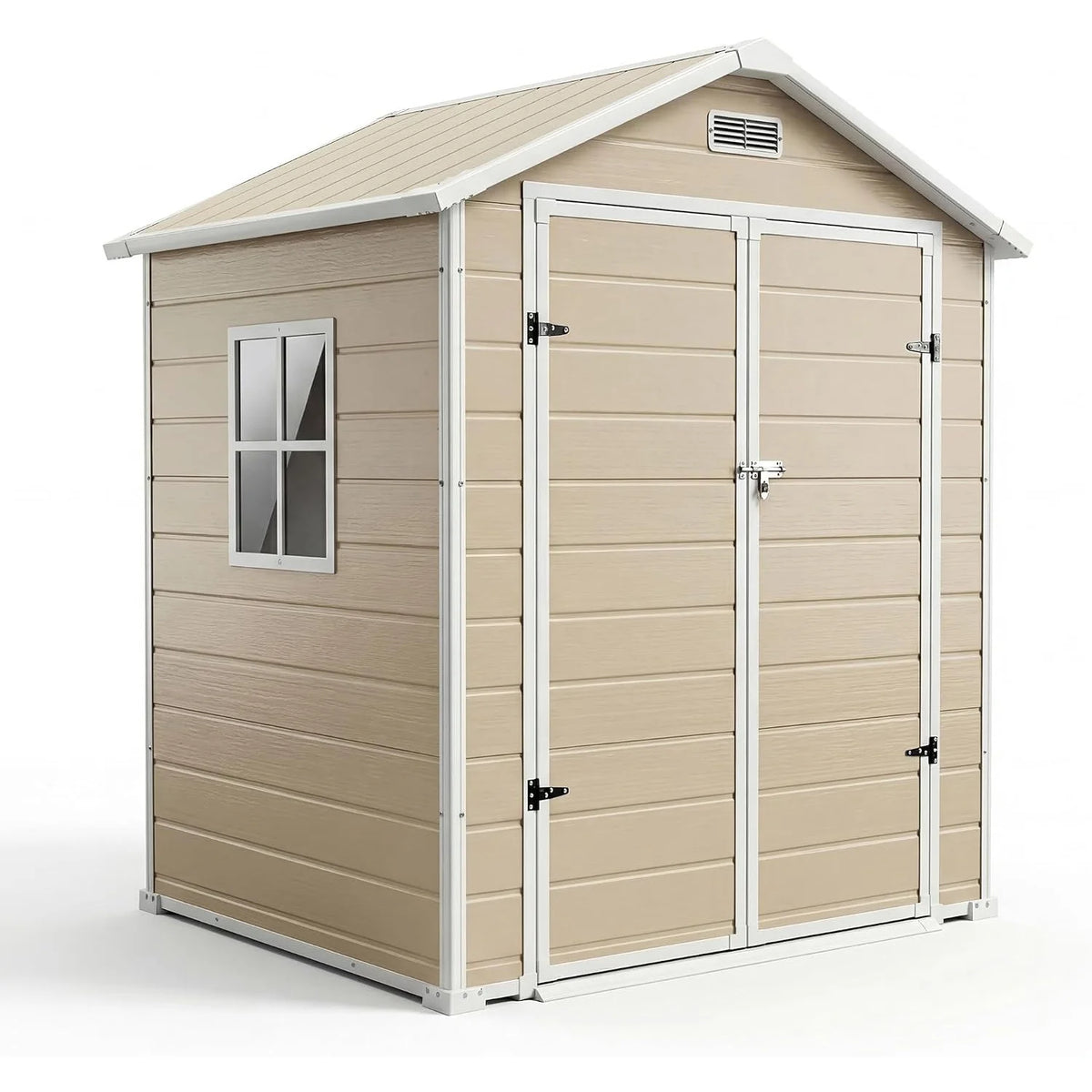 6x4 FT Plastic Resin Outdoor Storage Shed with Reinforced Floor Lockable Door Window Ventilation Weather Resistant Double Wall Garden Tool Lawn Mower Bike Storage for Patio Backyard