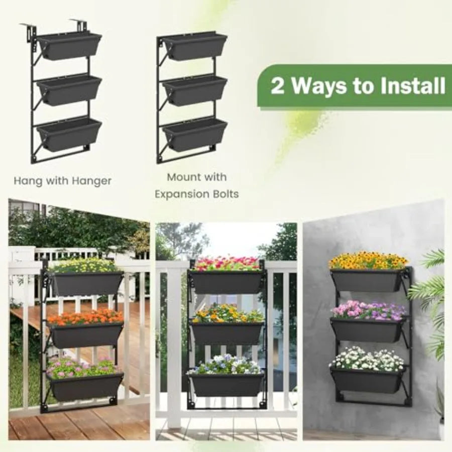 MDNG Three Tier Hanging Planter For Indoor Outdoor Rail Use