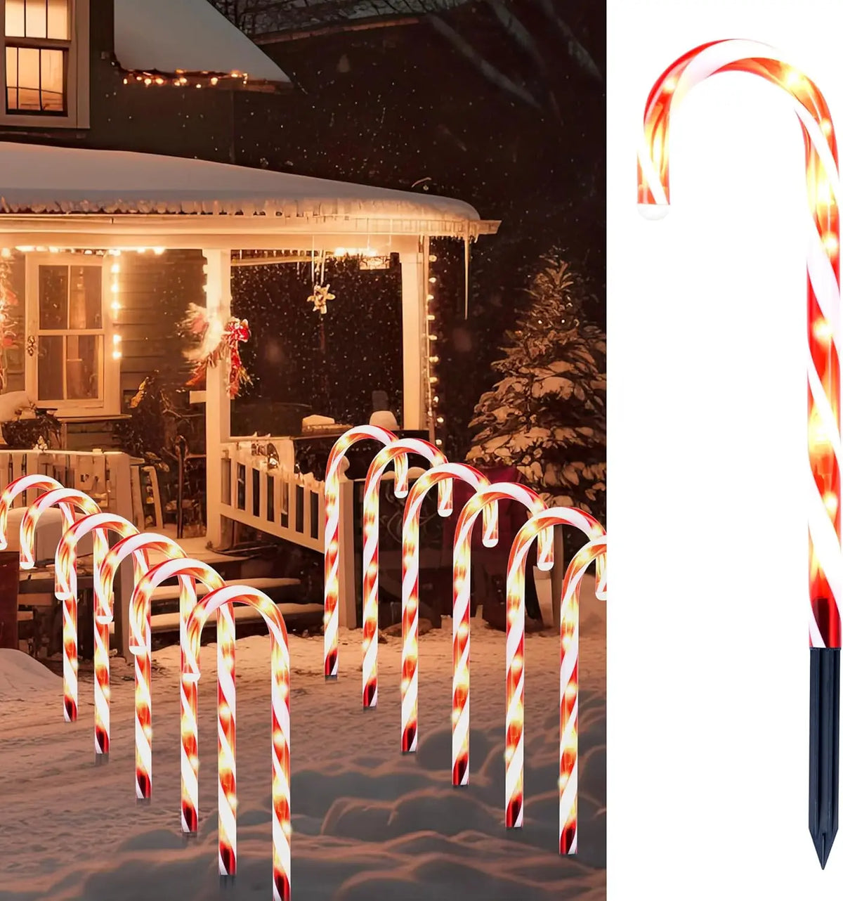 Joyfy Christmas Candy Cane Pathway Marker Lights Outdoor Decorations