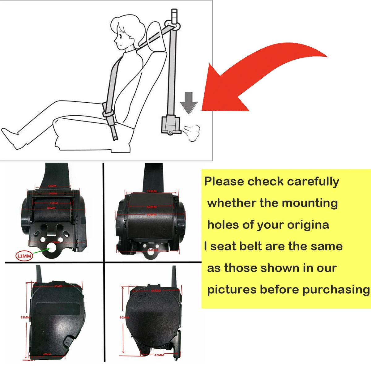 Automatic Three Point Retractable Car Seat Belt Safety Harness Replacement