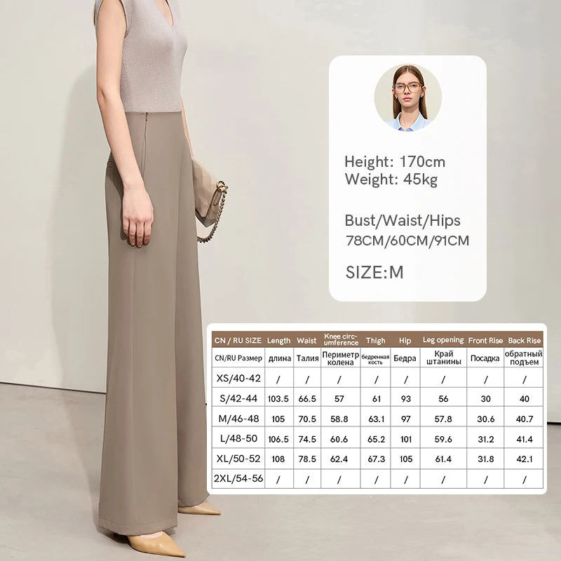 AMII Women's Wide Leg Casual Twill Trousers With Pockets